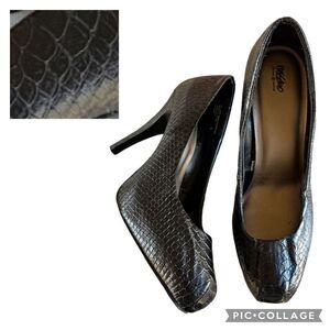 Mossimo Black Faux Animal Skin Stiletto Heels Square Toes Women’s Shoes Size 8